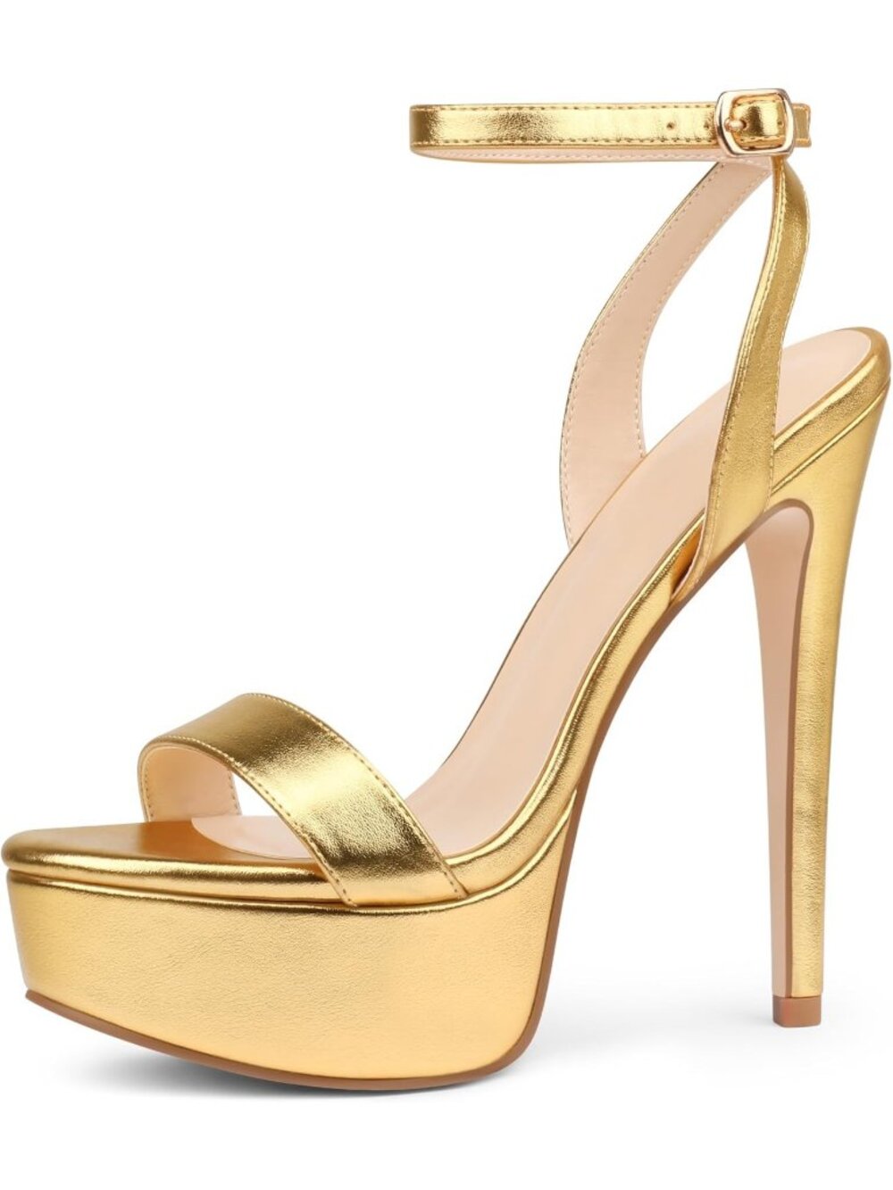 Women's Gold Faux Leather Simple One Strap Open Toe Super High Stiletto Heels